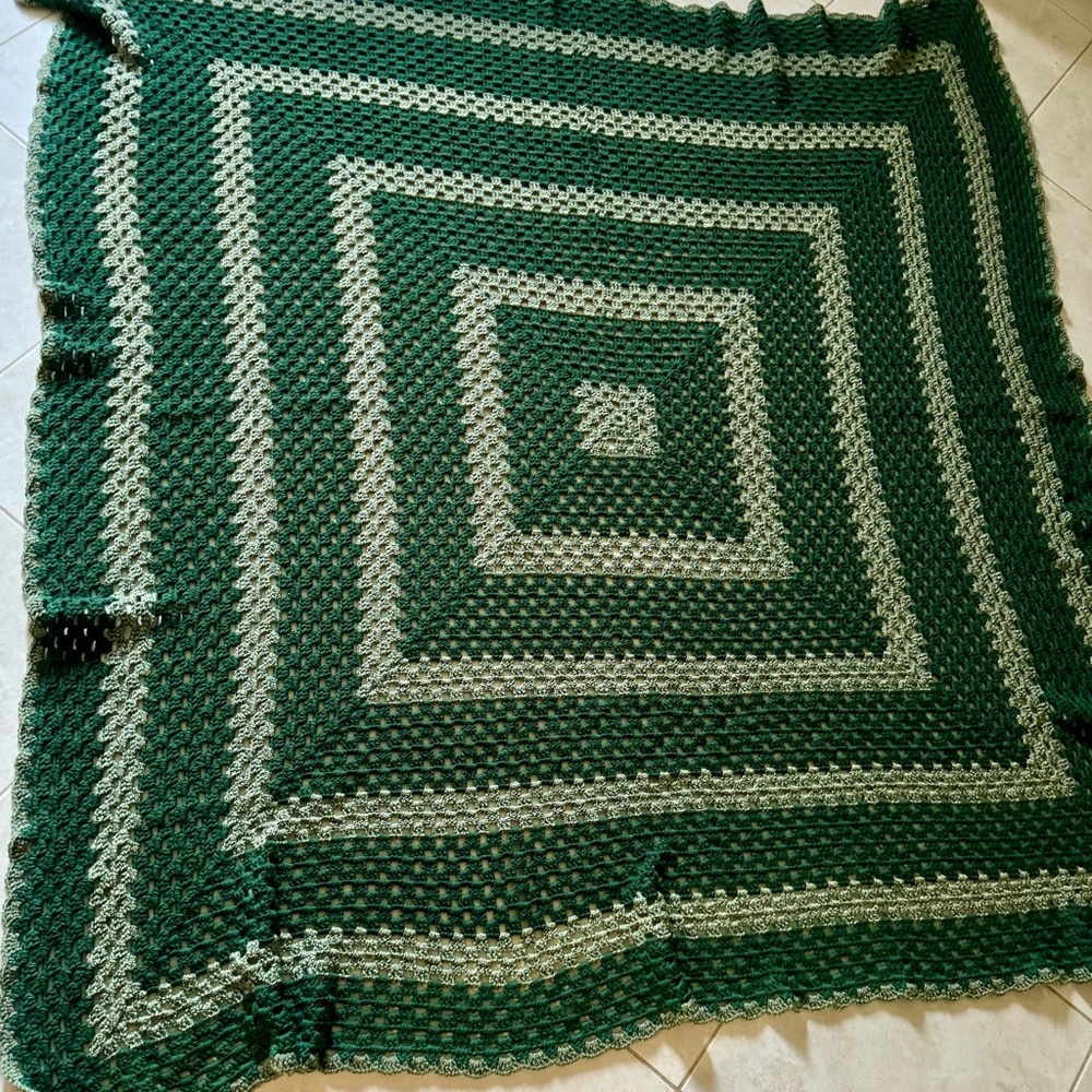 Green and Cream Crochet Blanket